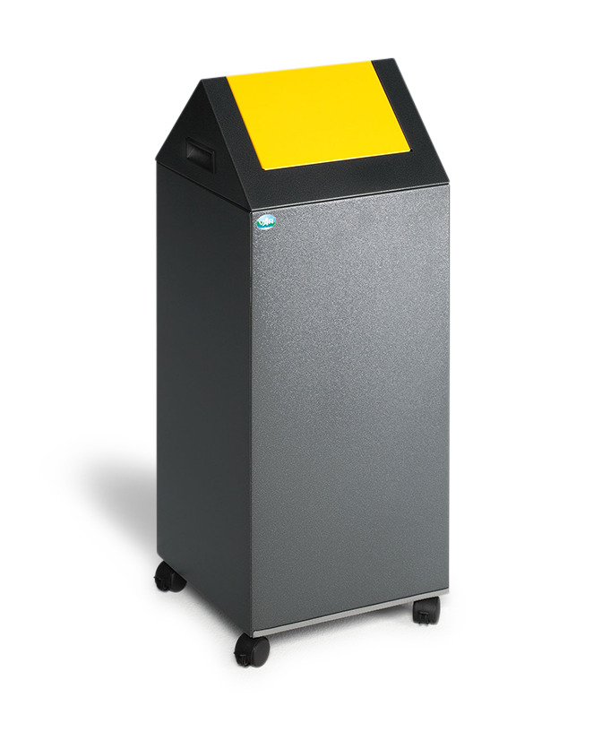 Recyclable material container in sheet steel, self-extinguishing, 43 litres, ant silver, flap yellow - 3