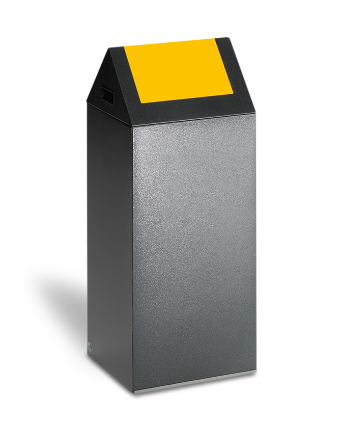 Recyclable material container in sheet steel, self-extinguishing, 60 litres, ant silver, flap yellow - 1