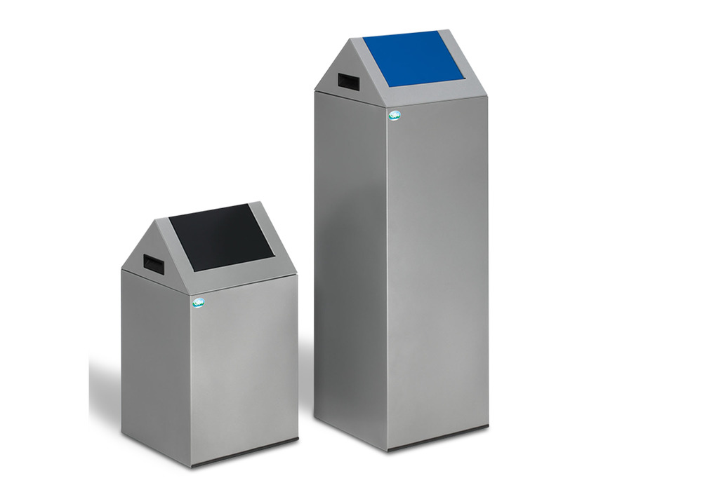 Recyclable material container in sheet steel, self-extinguishing, 89 litres, silver, flap blue - 3