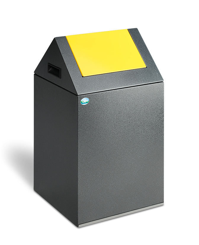 Recyclable material container in sheet steel, self-extinguishing, 43 litres, ant silver, flap yellow - 1