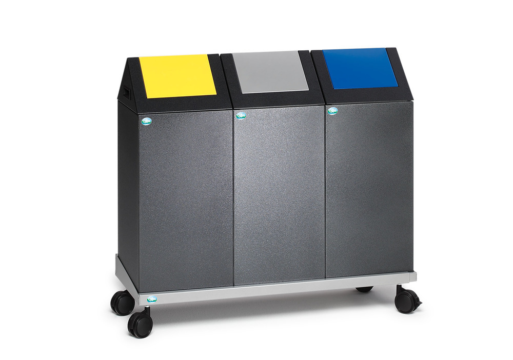Recyclable material container in sheet steel, self-extinguishing, 89 litres, silver, flap blue - 4