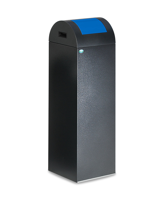 Recyclable material container in sheet steel, self-extinguishing, 89 litres, ant silver, flap blue - 1