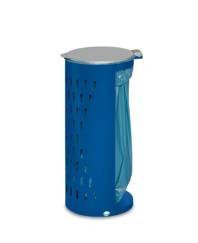 Affaldsbeholder af perforeret stålplade, med stållåg og klemring, blå - 1