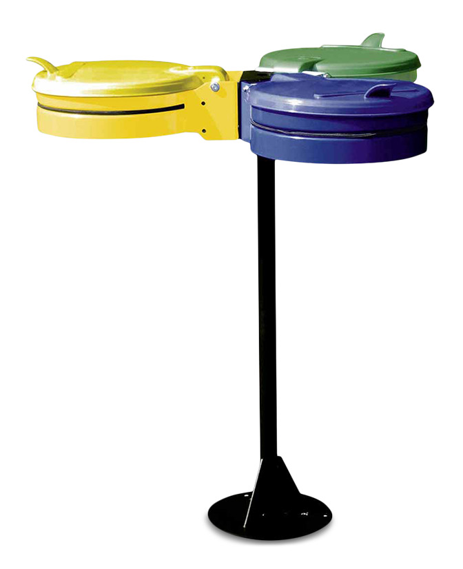 Waste sack holder in steel, wall mounting, rubber band for bag fastening, plastic lid, blue - 3