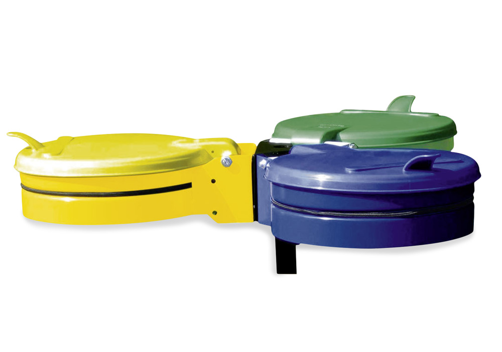 Nástěnný držák na odpadkové pytle, gumový popruh k upevnění pytle, plastové víko, modrý - 2