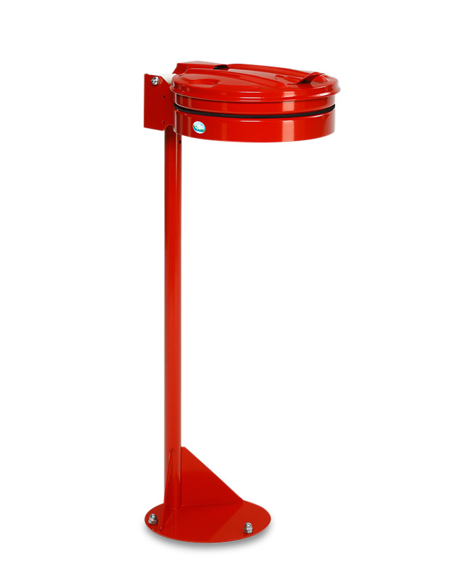 Waste sack holder in steel, free-standing unit, rubber band for bag fastening, steel lid, red - 1