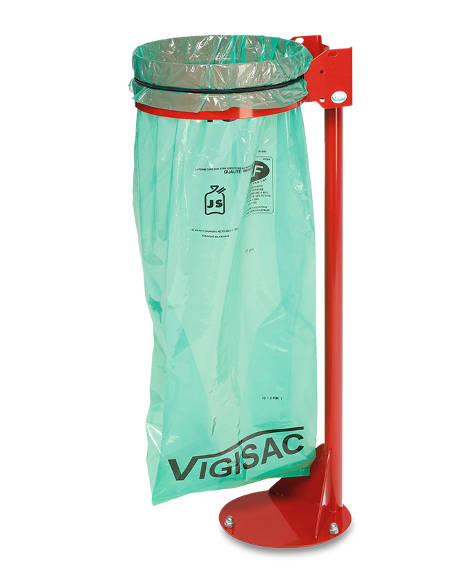Supp. in acciaio per sacco per rifiuti, verticale, nastro elastico per il fissaggio del sacco, rosso - 2