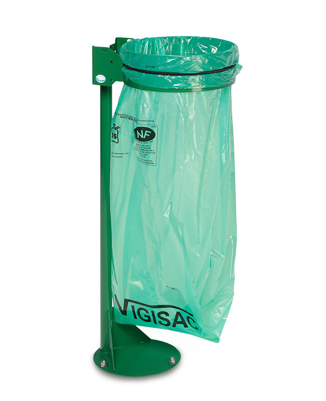 Waste sack holder in steel, free-standing unit, rubber band for bag fastening, green - 3