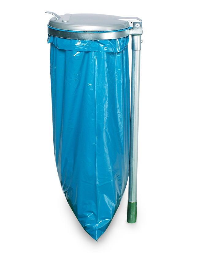 Waste sack holder in steel for floor mounting, with plastic lid, galvanised - 1