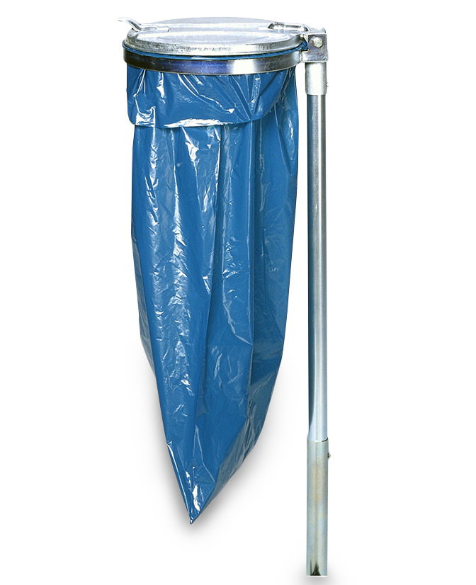Waste sack holder in steel for floor mounting, with steel lid, galvanised - 1