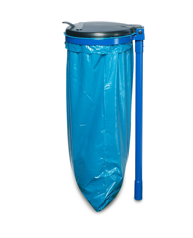 Support en acier pour sacs poubelle à fixer au sol, avec couvercle en plastique, bleu - 2
