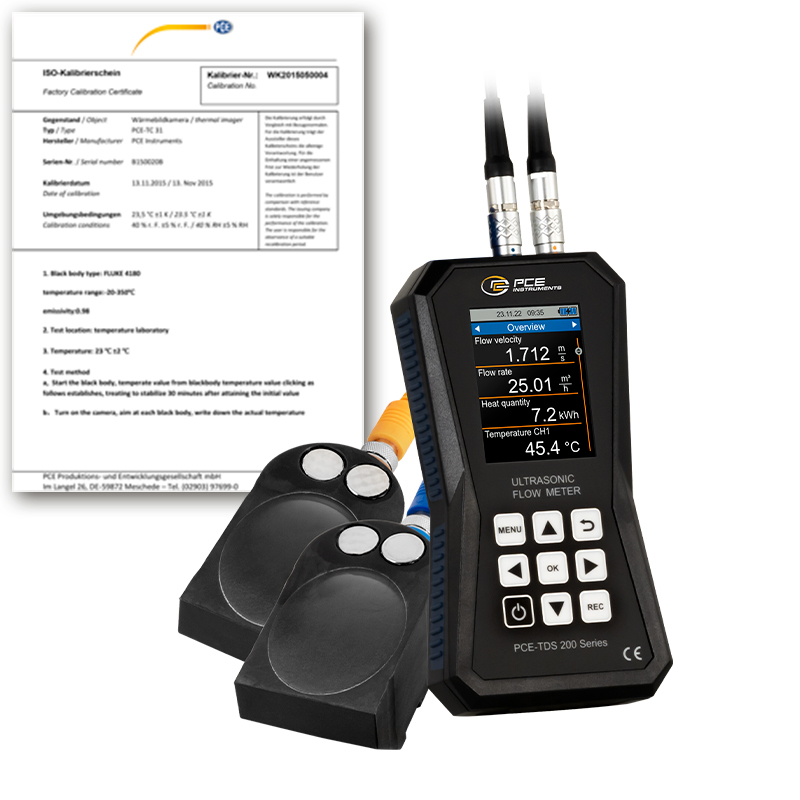 Misuratore di portata PCE-TDS 200, con 2 sensori, DN 300 - 6000 + cert. taratura ISO - 1