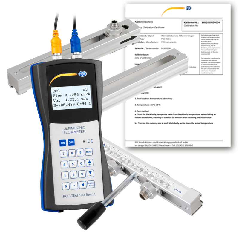 Durchflussmessgerät PCE-TDS 100, mit 2 Sensoren auf Schiene, Nennweite DN 15 - 700 + ISO-Zertifikat - 1