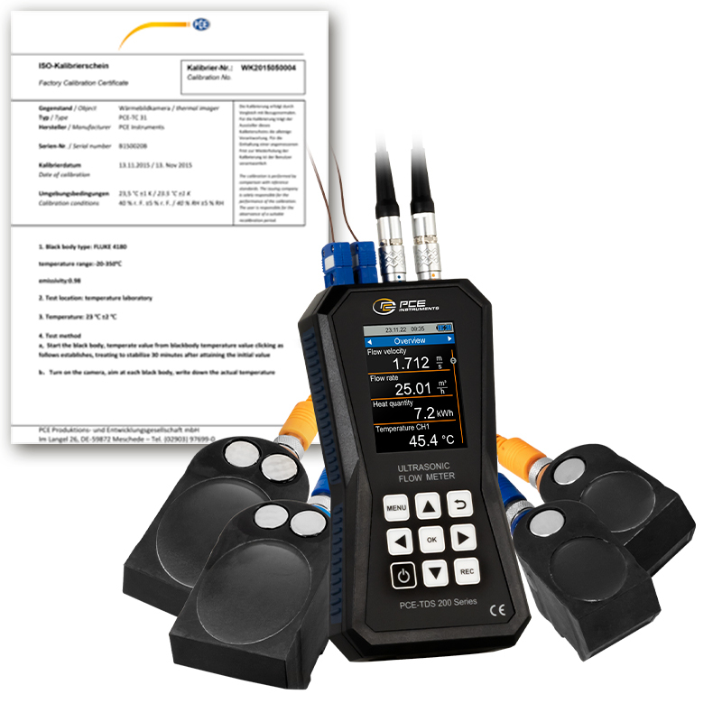 Prietokomer PCE-TDS 200+, 4x senzor, menovitá šírka DN 50 - 6000 + kalibračný certifikát ISO - 1