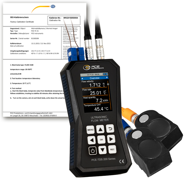 Durchflussmessgerät PCE-TDS 200+, mit 2 Sensoren, Nennweite DN 50 - 700 + ISO-Kalibrierzertifikat - 1