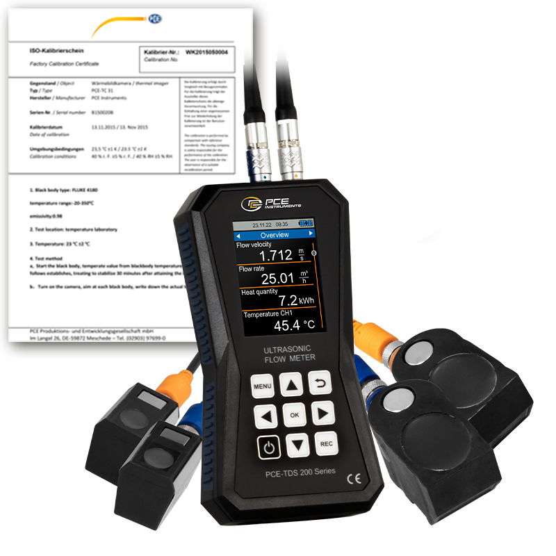 Prietokomer PCE-TDS 200, 4x senzor, menovitá šírka DN 15 - 700 + kalibračný certifikát ISO - 1