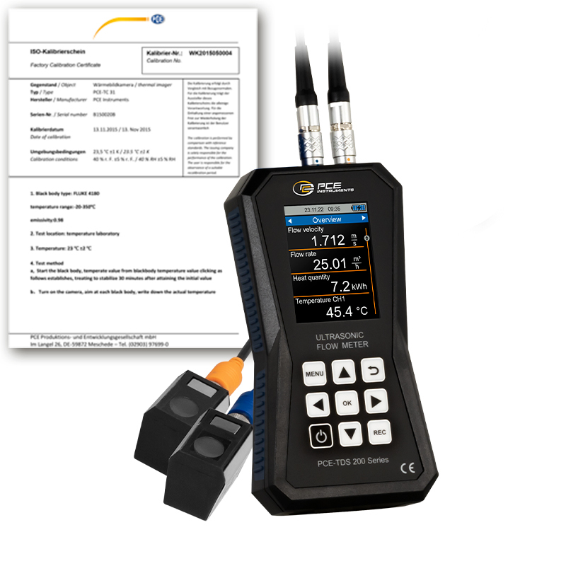 Caudalímetro PCE-TDS 200, 2 sensores, ancho nominal DN 15 - 100 + certificado de calibración ISO - 1