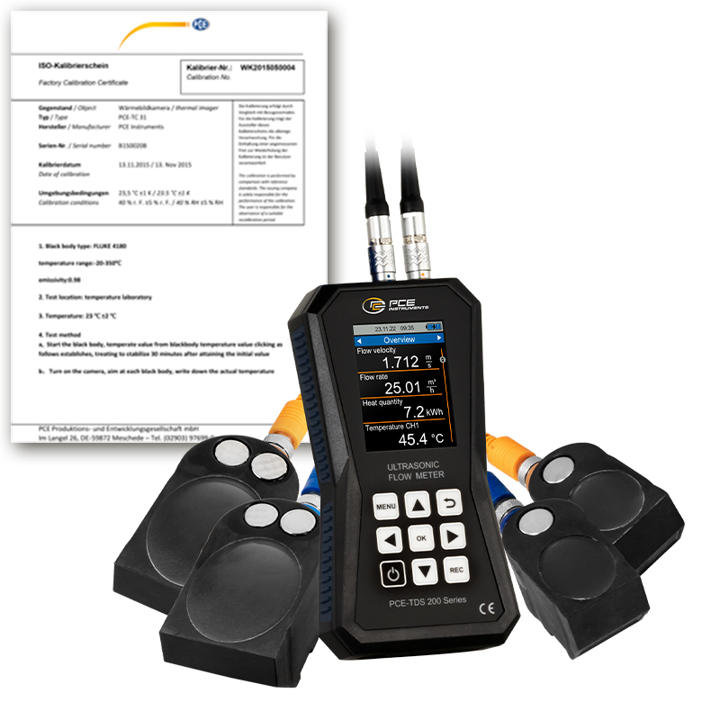 Misuratore di portata PCE-TDS 200, con 4 sensori, DN 50 - 6000 + cert. taratura ISO - 1