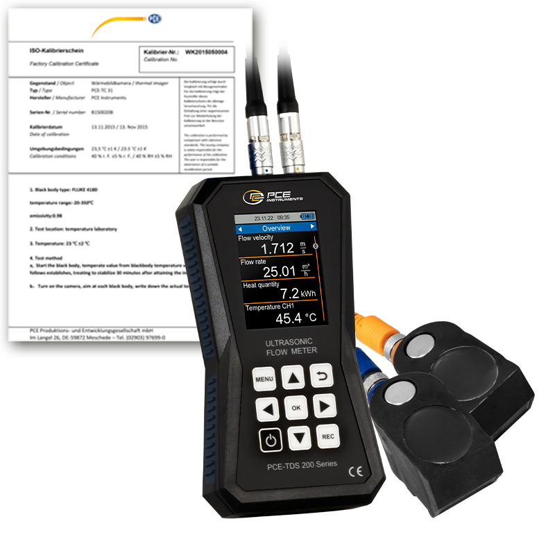 Prietokomer PCE-TDS 200, 2x senzor, menovitá šírka DN 50 - 700 + kalibračný certifikát ISO - 1