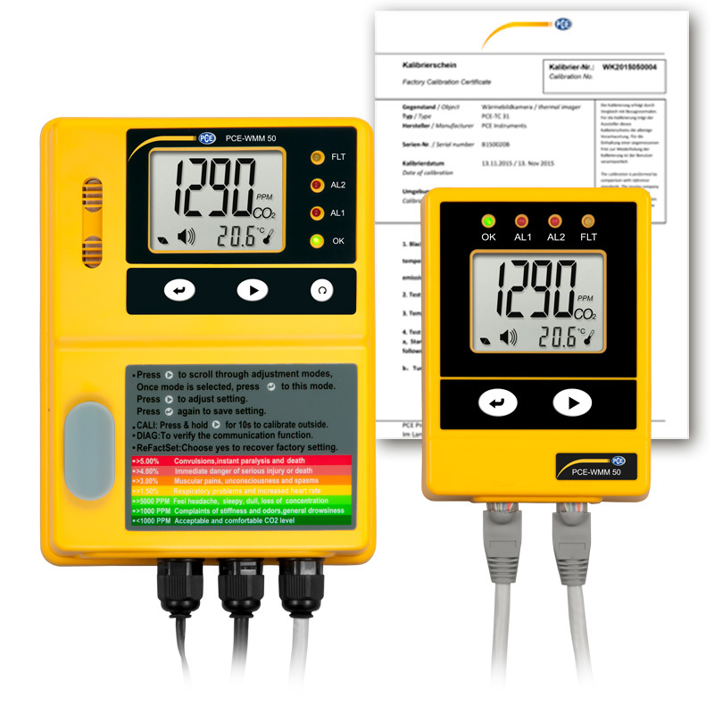 Gasmessgerät PCE-WMM, mit CO2  Sensor, Gasmesscomputer + externe Meldeeinheit + ISO-Zertifikat - 1