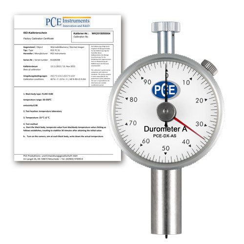 Meradlo tvrdosti PCE-DX-AS, pre mäkkú gumu a elastoméry, Shore A 0 - 100+ certifikát ISO - 1