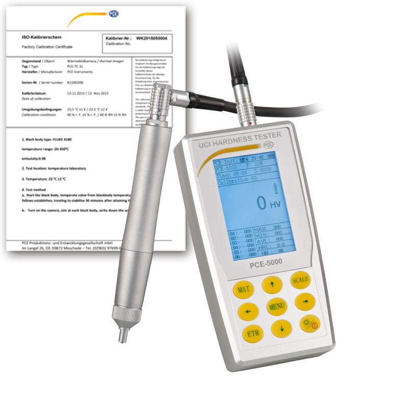 Ultrazvukové meradlo tvrdosti PCE 5000, pre kovové materiály, HV, HB, HRC, HRB, HRA, MPa + ISO - 1