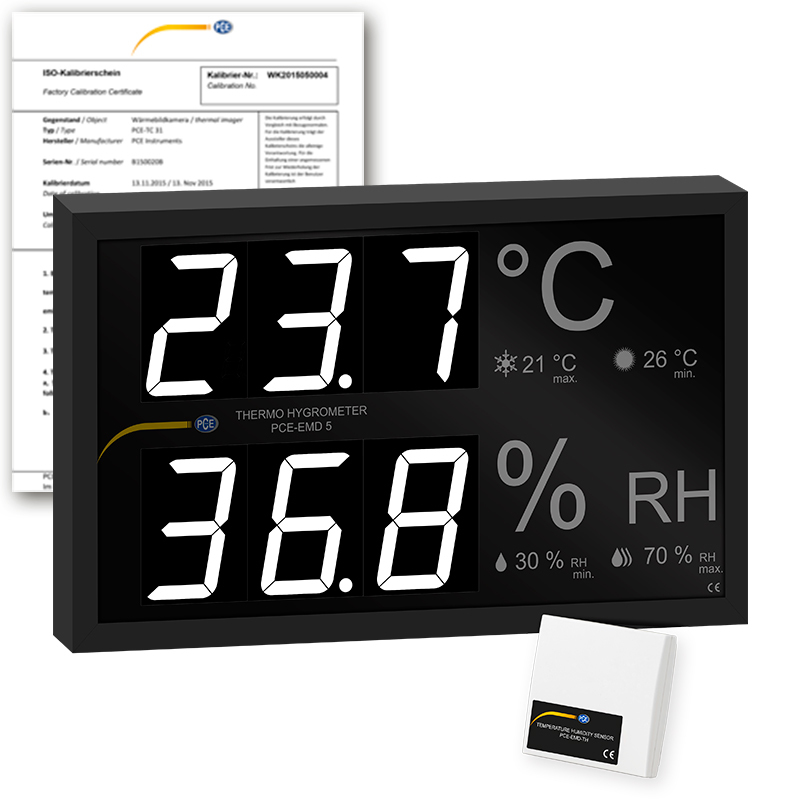 Klimamessgerät PCE-EMD, zur Messung von Celsius-Temperatur und Feuchtigkeit + ISO-Zertifikat - 1
