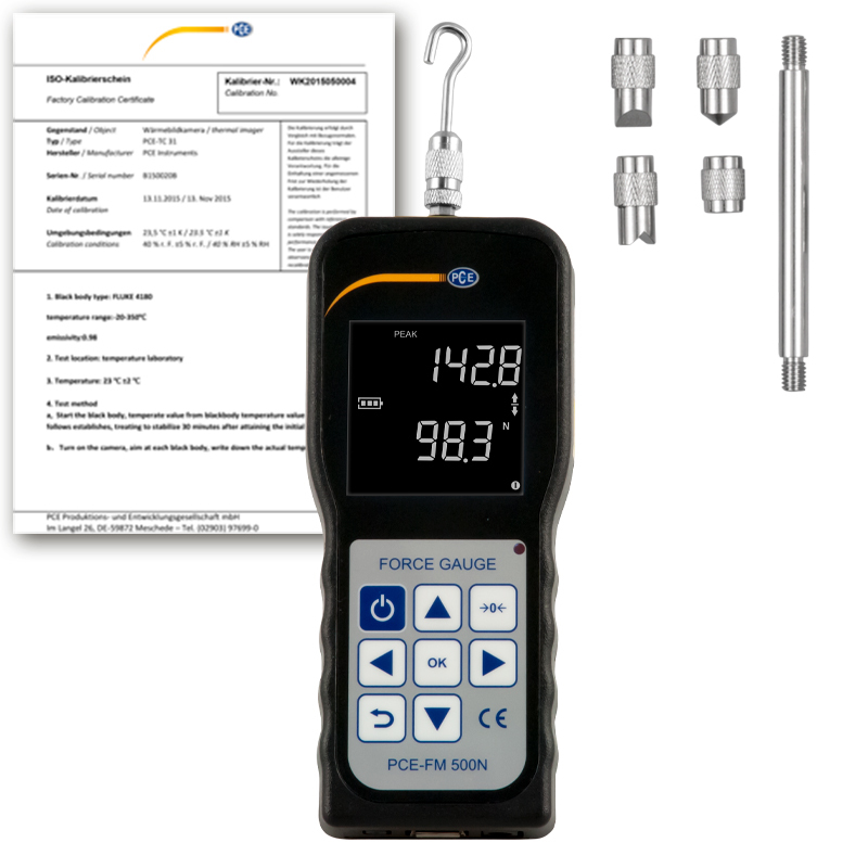 Silomer PCE-FM, pre meranie ťahu a tlaku, do 500 N, vnútorný snímač zaťaženia + certifikát ISO - 1