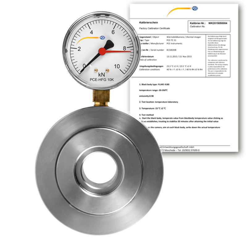 Dynamomètre PCE-HFG, pour compression, jusqu'à 10 kN, cellule de charge externe, certificat ISO - 1