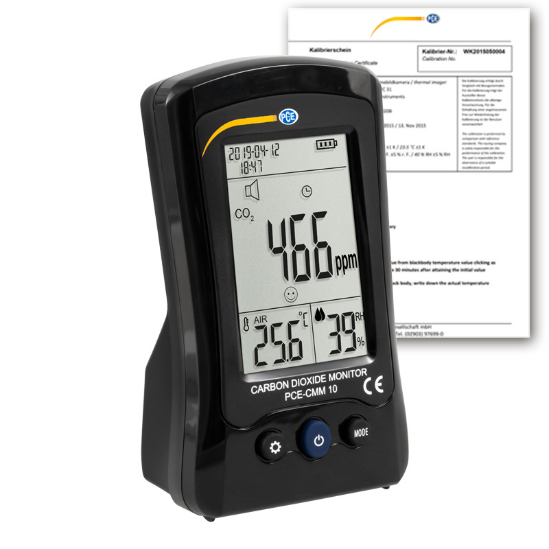 Meradlo kvality ovzdušia PCE-CMM, meranie CO2, teploty, vlhkosti, s 3 LC displejom + ISO - 1