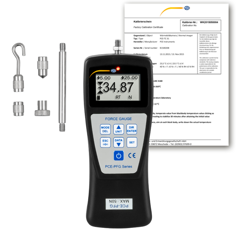 Silomer PCE-PFG, pre meranie ťahu a tlaku, do 50 N, vnútorný snímač zaťaženia + ISO - 1