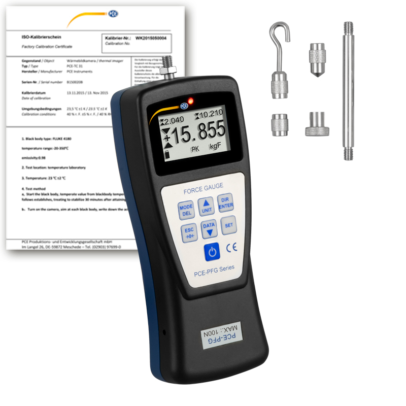 Silomer PCE-PFG, pre meranie ťahu a tlaku, do 100 N, vnútorný snímač zaťaženia + ISO - 1