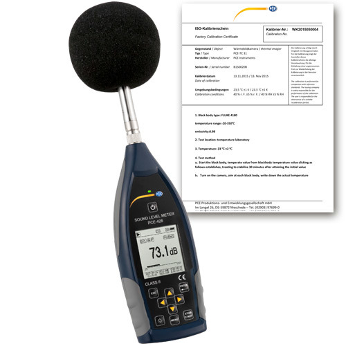 Meradlo úrovne hluku PCE-428, trieda 2 (do 136 dB) + certifikát ISO - 1
