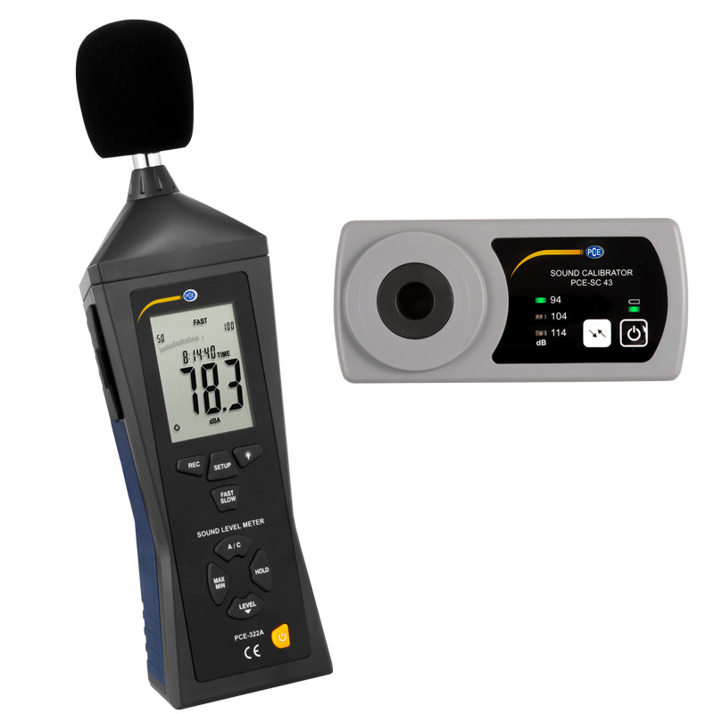 Miernik poziomu dźwięku PCE-322, zakres pomiarowy 30-130 dB, z kalibratorem dźwięku - 1