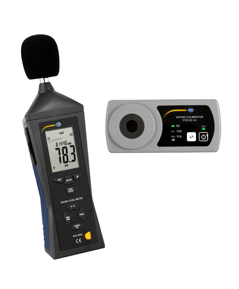 Äänitasomittari PCE-322, mittausalue 30-130 dB, äänen kalibraattorilla - 1