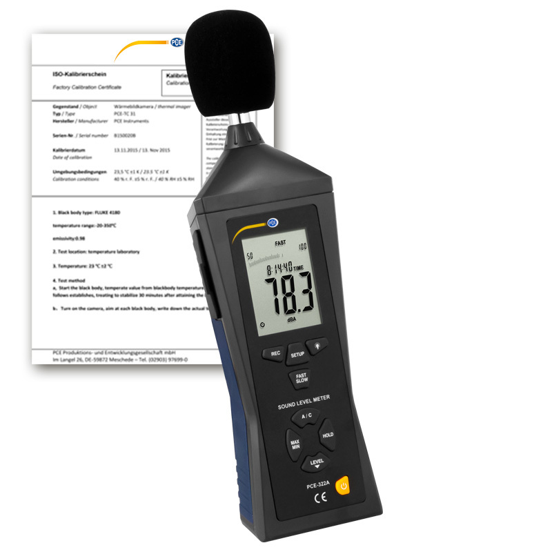 Meradlo úrovne hluku PCE-322, rozsah  30 - 130 dB + certifikát ISO - 1