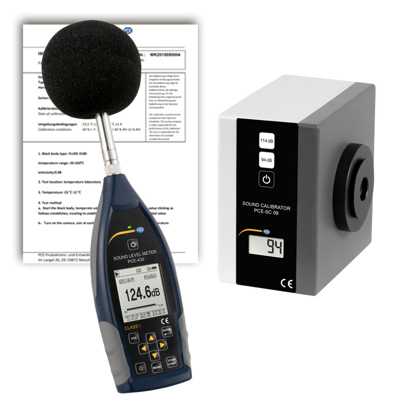 Meradlo úrovne hluku PCE-430, trieda 1 (do 136 dB), s kalibrátorom + certifikát ISO - 1