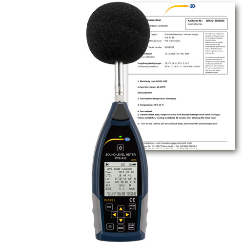 Meradlo úrovne hluku PCE-432, trieda 1 (do 136 dB), GPS modul + certifikát ISO - 1