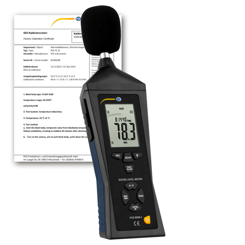 Schallpegelmessgerät PCE-MSM, Messbereich 30 - 130 dB, A und C Frequenzbewertung + ISO-Zertifikat - 1