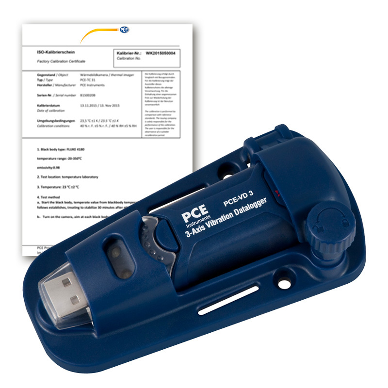 Tärinämittari PCE-VD, mittaa kiihtyvyyden kolmessa suunnassa, max 60 Hz + ISO-sertifikaatti - 1