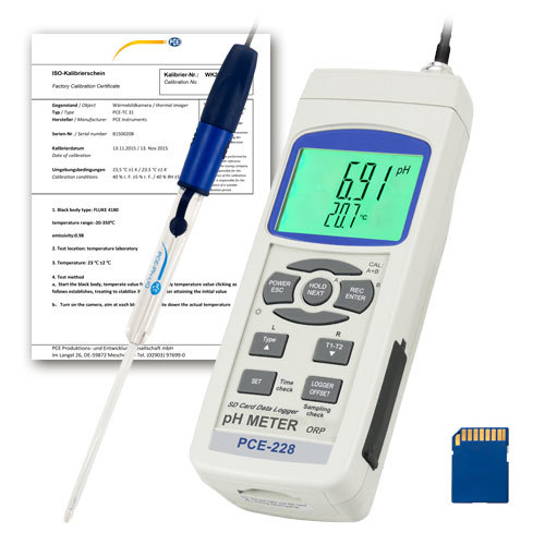 Analyzátor vody PCE-228, hodnota pH, redox a teplota, pre krv, pivo a mliečne výrobky + ISO - 1