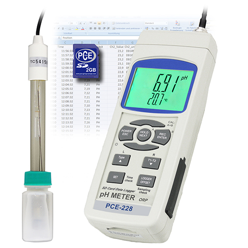 Analizator wody PCE-228, wartość pH, redoks i temperatura, do cieczy + certyfikat ISO - 2