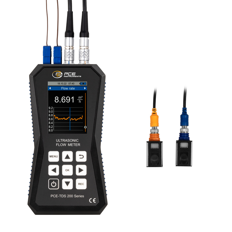 Misuratore di portata PCE-TDS 200+, con 2 sensori, DN 15 - 100 + cert. taratura ISO - 3