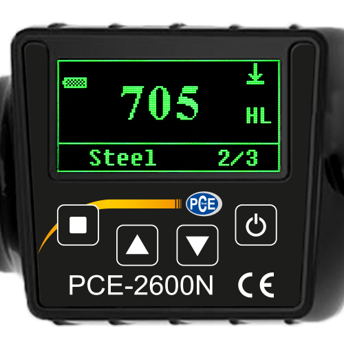 Twardościomierz ultradźwiękowy PCE 2600N do mat. metalowych, HLD, HRC, HB, HV, HS, HRA, HRB + ISO - 3