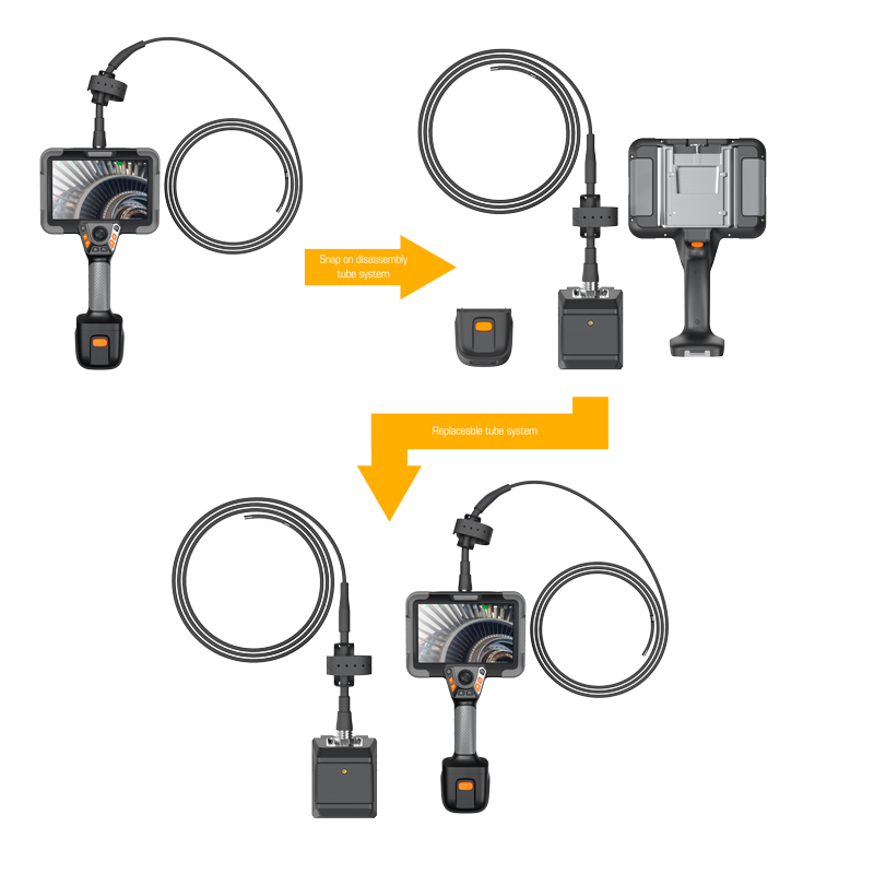 Premium-boroskooppi PCE-VE 1500, vaikeapääsyisille onteloille, edessä 4-suuntainen kamera, Ø 2,8 mm - 3