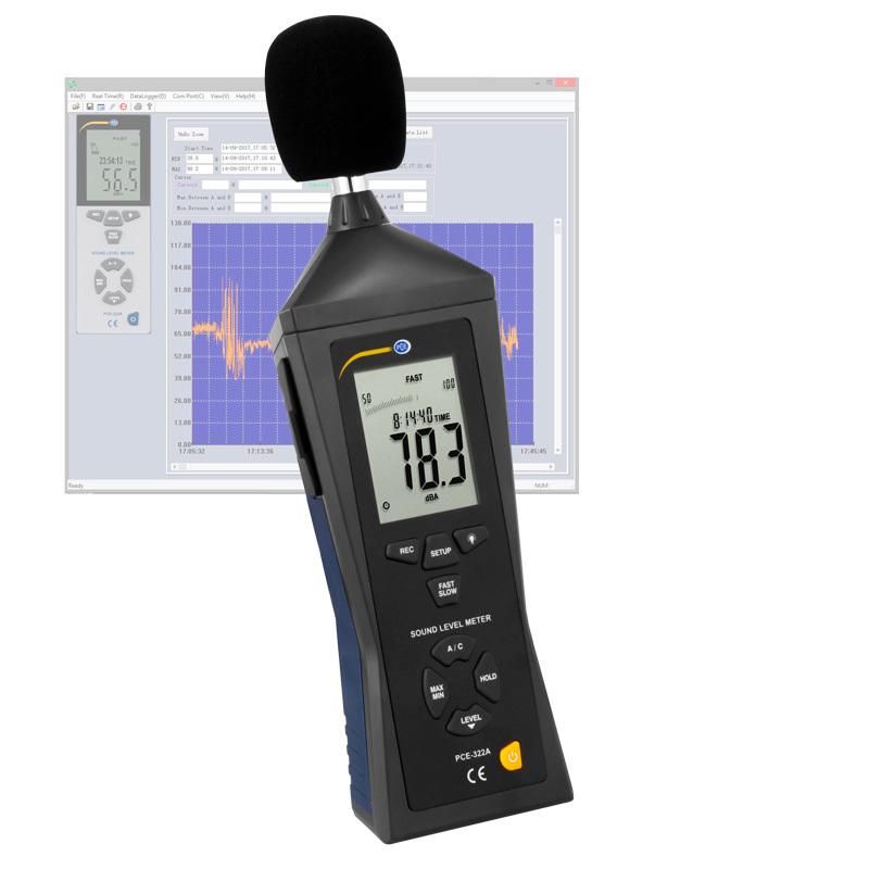 Meradlo úrovne hluku PCE-322, rozsah  30 - 130 dB + certifikát ISO - 3
