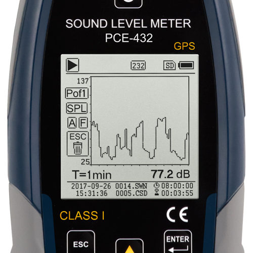 Meradlo úrovne hluku PCE-432, trieda 1 (do 136 dB), modul GPS - 4