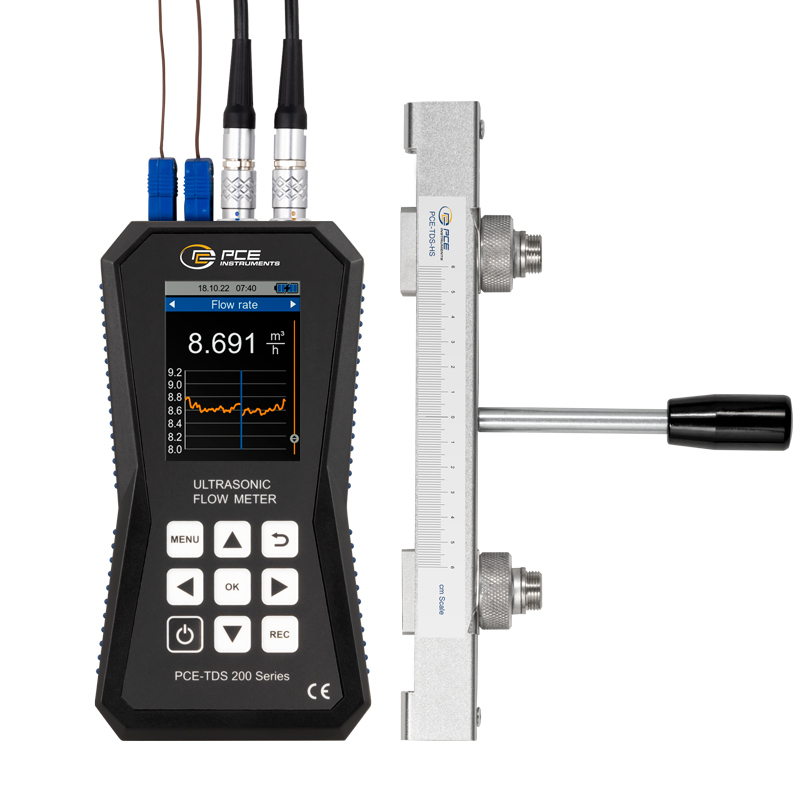 Durchflussmessgerät PCE-TDS 200+, mit 2 Sensoren auf Schiene, Nennweite DN 15 - 100 - 5