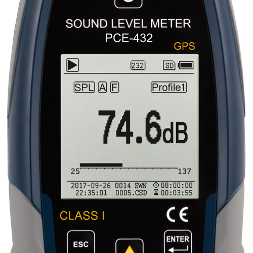 Äänitasomittari PCE-432, luokka 1 (max 136 dB), GPS-moduuli - 5