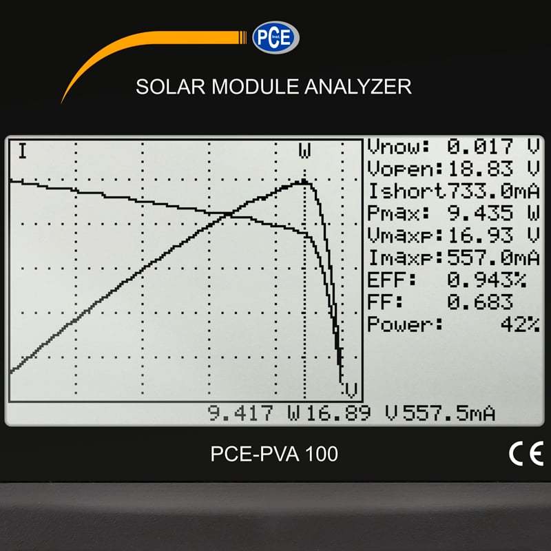 Environmentálny merací prístroj PCE-PVA 100, analýza solárneho žiarenia, intenzita 10 - 1000 W/m² - 5
